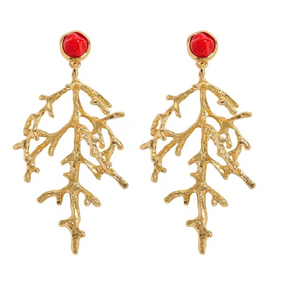 Zara Coral Tree Drop Dangle Earrings - Picture 5 of 6